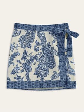 Commense Blue Paisley Wrap Mini Skirt NWT